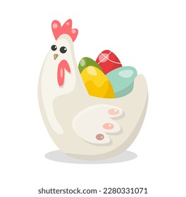Easter card with eggs, chicken and rabbit