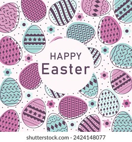 Easter card with Easter eggs, flowers