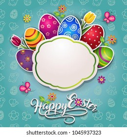 Easter Card With Eggs and Flowers With Space to Insert Your own Text-transparency blending effects and gradient mesh-EPS 10.