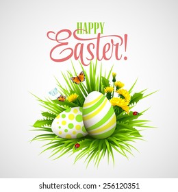 Easter card with eggs and flowers. Vector illustration EPS10