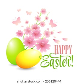 Easter card with eggs and flowers. Vector illustration EPS10
