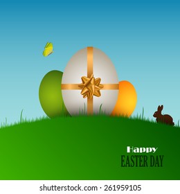 Easter card with eggs in the grass