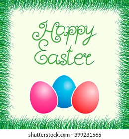 Easter card with eggs and grass, Easter background.
