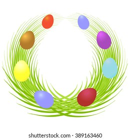 Easter card with eggs and grass. Vector illustration.