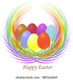 Easter card with eggs and grass. Vector illustration.