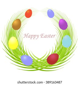 Easter card with eggs and grass. Vector illustration.