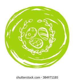 Easter Card with eggs and nest. Vector background. Brush sketch.