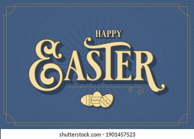 Easter card with easter eggs on blue background
