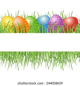 Easter card with eggs on green grass and place for your text