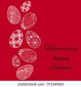 Easter card with eggs on red background. Vector illustration