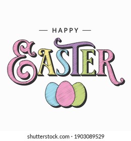 Tarjeta de Pascua con huevos de Pascua sobre fondo blanco