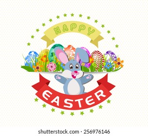 Easter card with eggs and rabbits