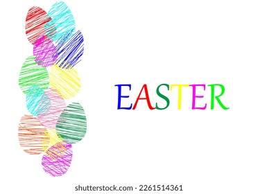 Easter card. Easter eggs set with different lines isolated on white background.Holiday decoration for easter holiday.