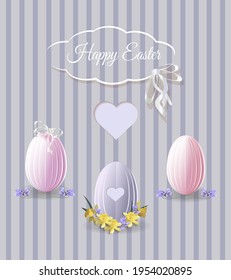 easter card with eggs and spring flowers with cut paper effect