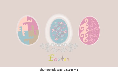 Easter card in eggs and text