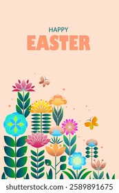 Easter card with fancy flowers. Holiday vector design. 