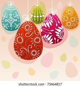easter card with five multicolor painted eggs