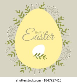 Easter card with floral elements and eggs. Decorative frame made of Easter egg. Border for celebration decoration design. Flat vector illustration.
