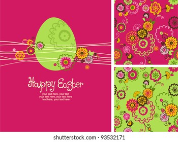 Easter card, floral seamless pattern