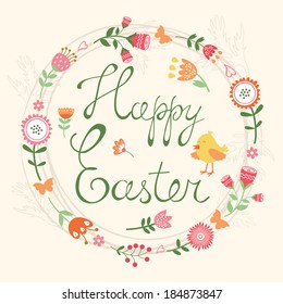 Easter card with floral wreath