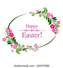 Easter card. Flower frame isolated on White background. Vector Illustration