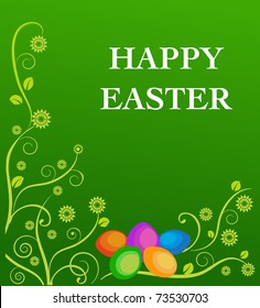 Easter card with flowers and colorful eggs