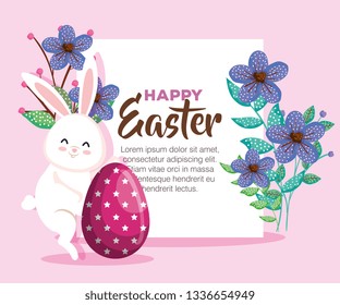 easter card with flowers and rabbit with egg decoration