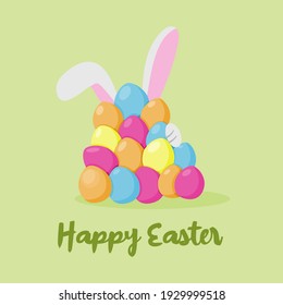 Easter card with Funny Bunny and eggs pile