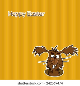 Easter card - funny bunny on yellow background (vector)