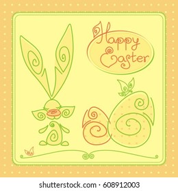 Easter card with funny bunny, vector