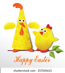 Easter card with funny chickens on twig