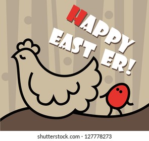 Easter card, a funny Easter egg and a hen