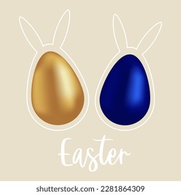 Easter card with gold and blue eggs.