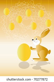 Easter card with gold eggs and rabbit