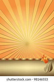 Easter card with gold rays, strips and tulip (vector EPS 10)
