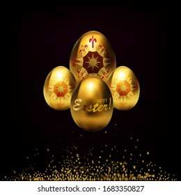 
 Osterkarte. Goldene Eier auf schwarzem Hintergrund.