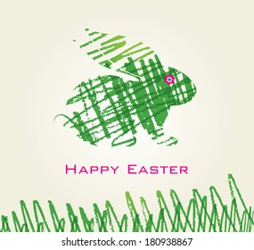 Easter card with grass Bunny.