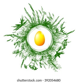 Easter card with grass and eggs. Vector
