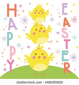 Easter card greetings with cute Chicks design