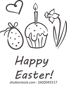 Easter card with hand drawn drawings. Hand drawn sketch. Vector illustration.