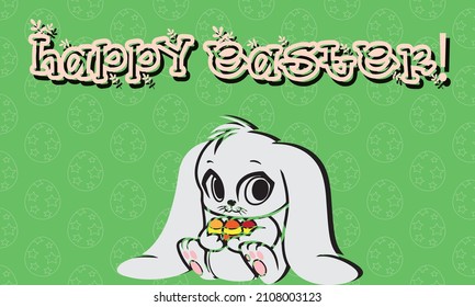 Easter card with hanging egg shaped paper frame  background.Easter bunny vector illustration.