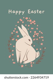 Tarjeta de Pascua con arces, hojas, adornos. Concepto de Pascua. Composición de moda. Se puede usar como tarjetas, volante, plantillas de medios sociales, etc. Estilo dibujado a mano. Ilustración vectorial de primavera de Semana Santa. 