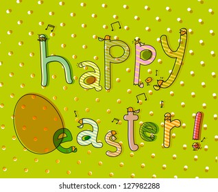Easter card, with hatching little chicks and egg, colorful vector illustration
