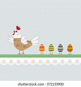 Easter card with hen and eggs