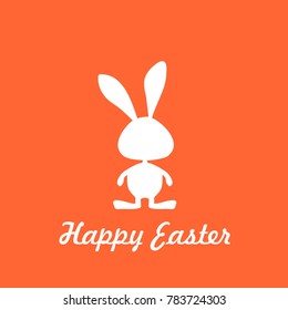 easter card icon, label with rabbit symbol and hare sign, green card, happy easter text, green