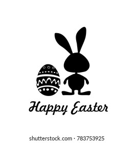 easter card icon, label with rabbit symbol and egg sign, green card, happy easter text, green