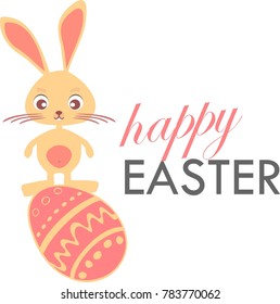 easter card icon, label with rabbit symbol and egg sign, green card, happy easter text, green