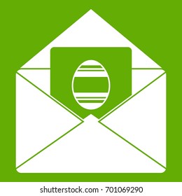 Easter card icon white isolated on green background. Vector illustration