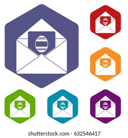Easter card icons set hexagon isolated vector illustration