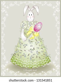 Easter card.  Illustration of an easter rabbit with egg. Illustration lace.